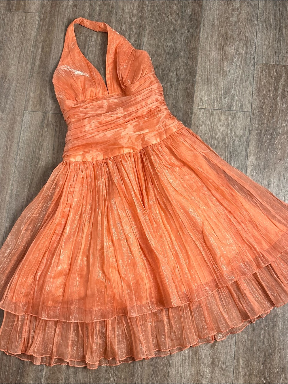 Y2K Bari Jay peach ruffle party dress